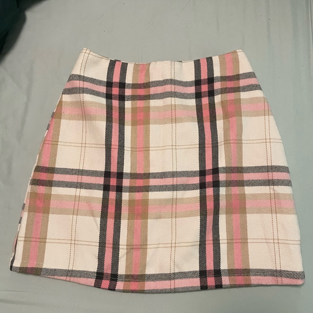 Altar'd State Cream A-Line Plaid Mini Skirt